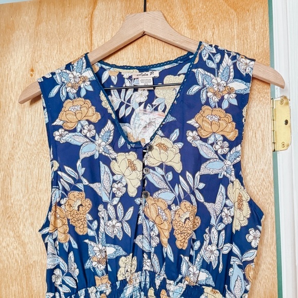 Lola P Floral Boho Sleeveless Maxi Dress in Multi color Blue Womens Size L NWT - Picture 3 of 8